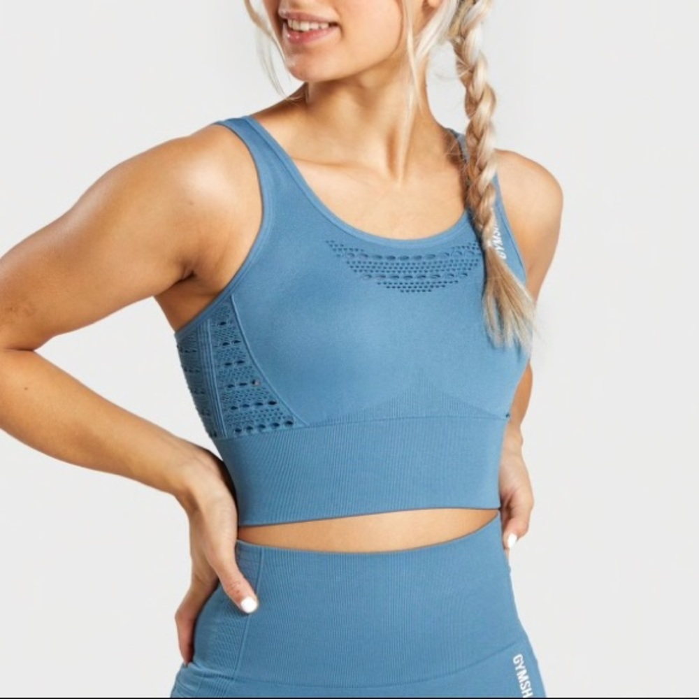 Gymshark Energy+ Seamless Crop Top - Blue Stone